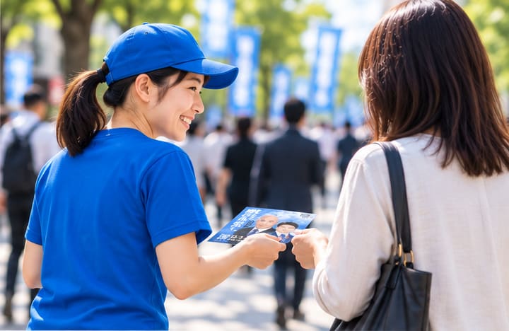 街頭でビラを配る様子